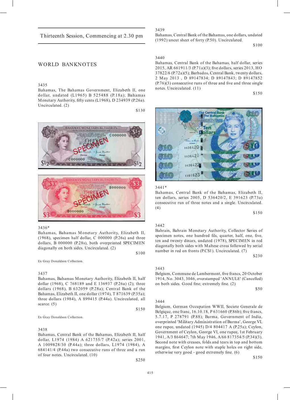 Thirteenth Session, Commencing at 2.30 Pm WORLD BANKNOTES