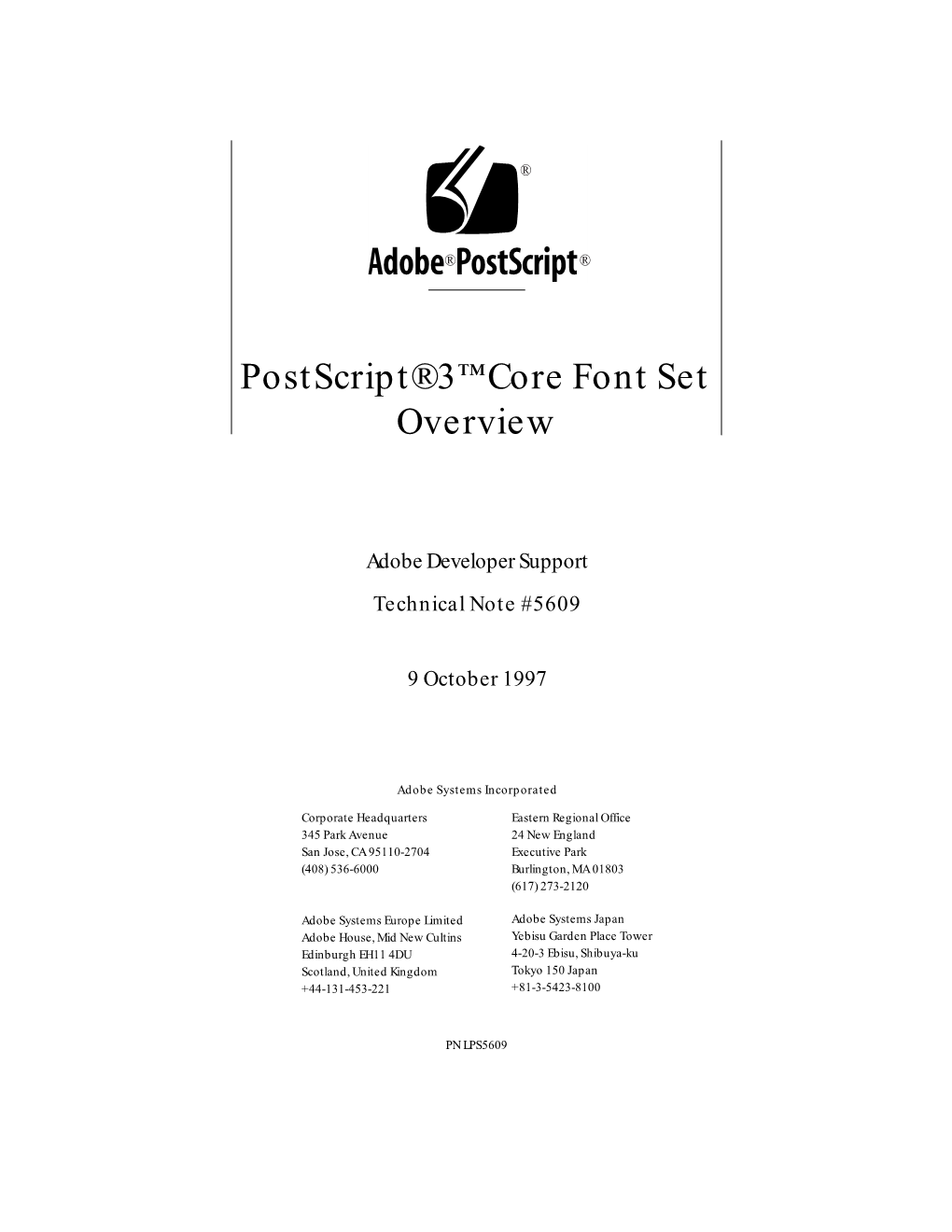 Postscript 3 Core Font Set Overview