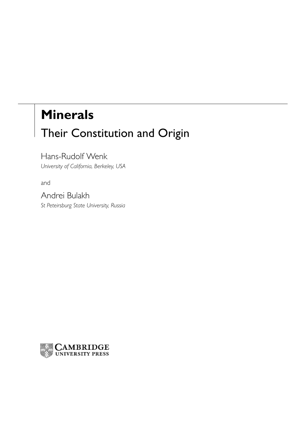 Minerals Their Constitution and Origin