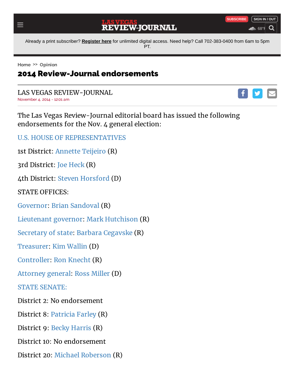 2014 Review-Journal Endorsements