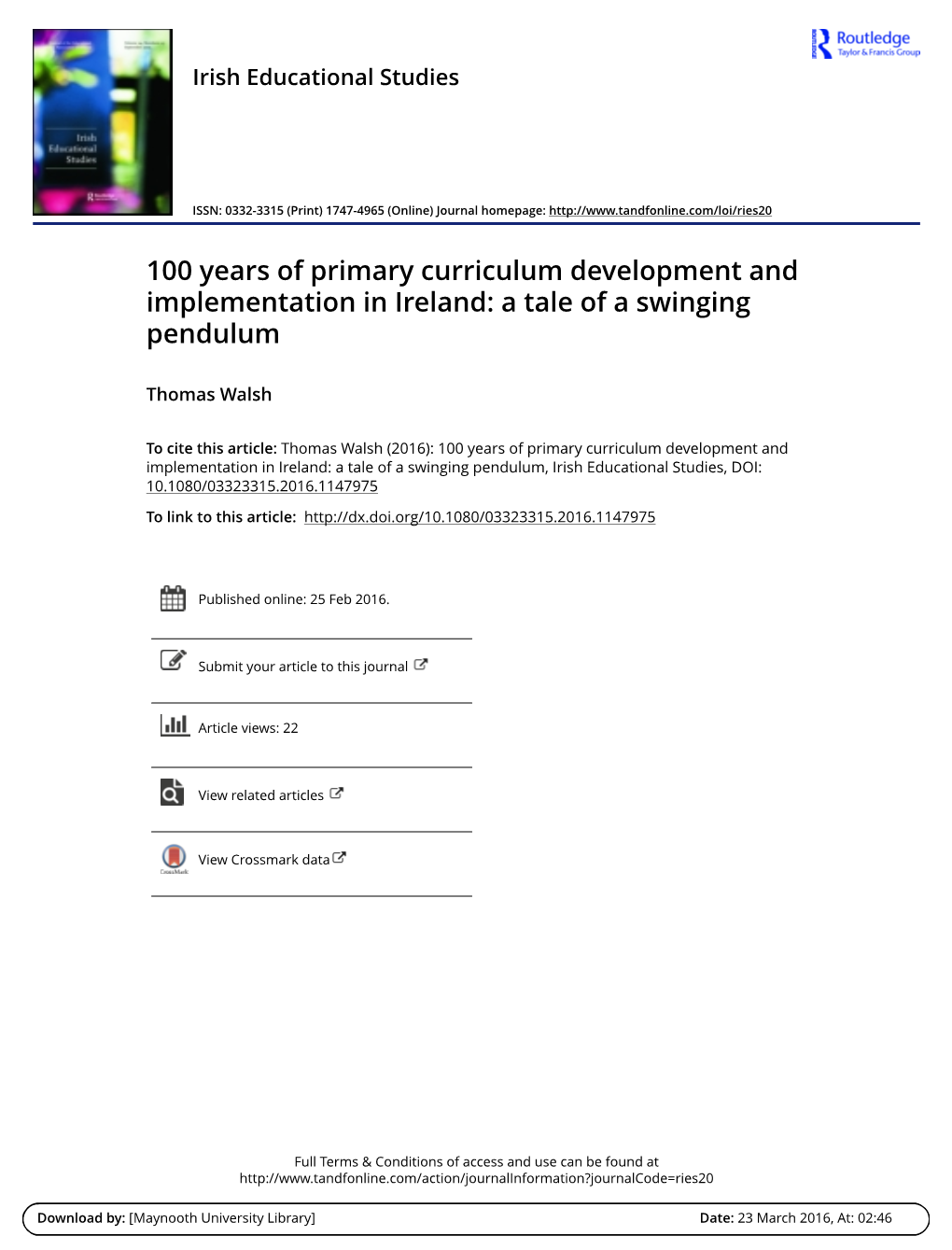 100 Years of Primary Curriculum Development and Implementation in Ireland: a Tale of a Swinging Pendulum