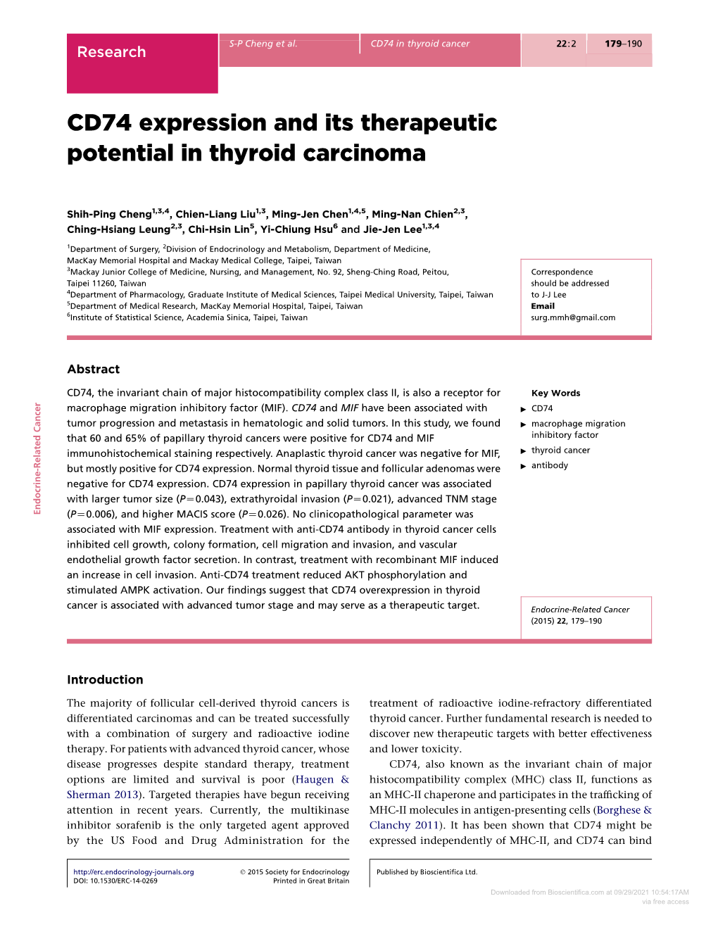 CD74 Expression and Its Therapeutic Potential in Thyroid Carcinoma