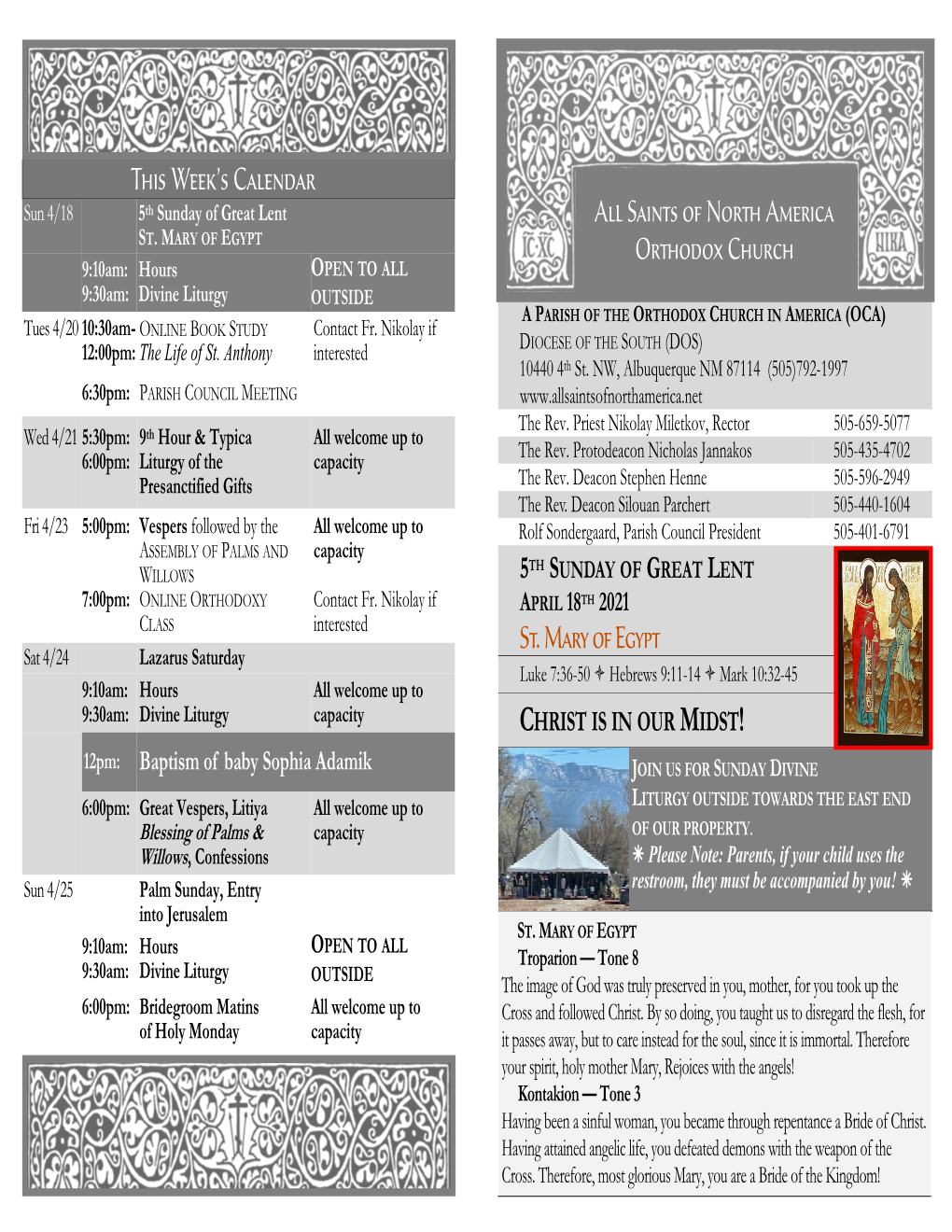 This Week's Calendar St. Mary of Egypt