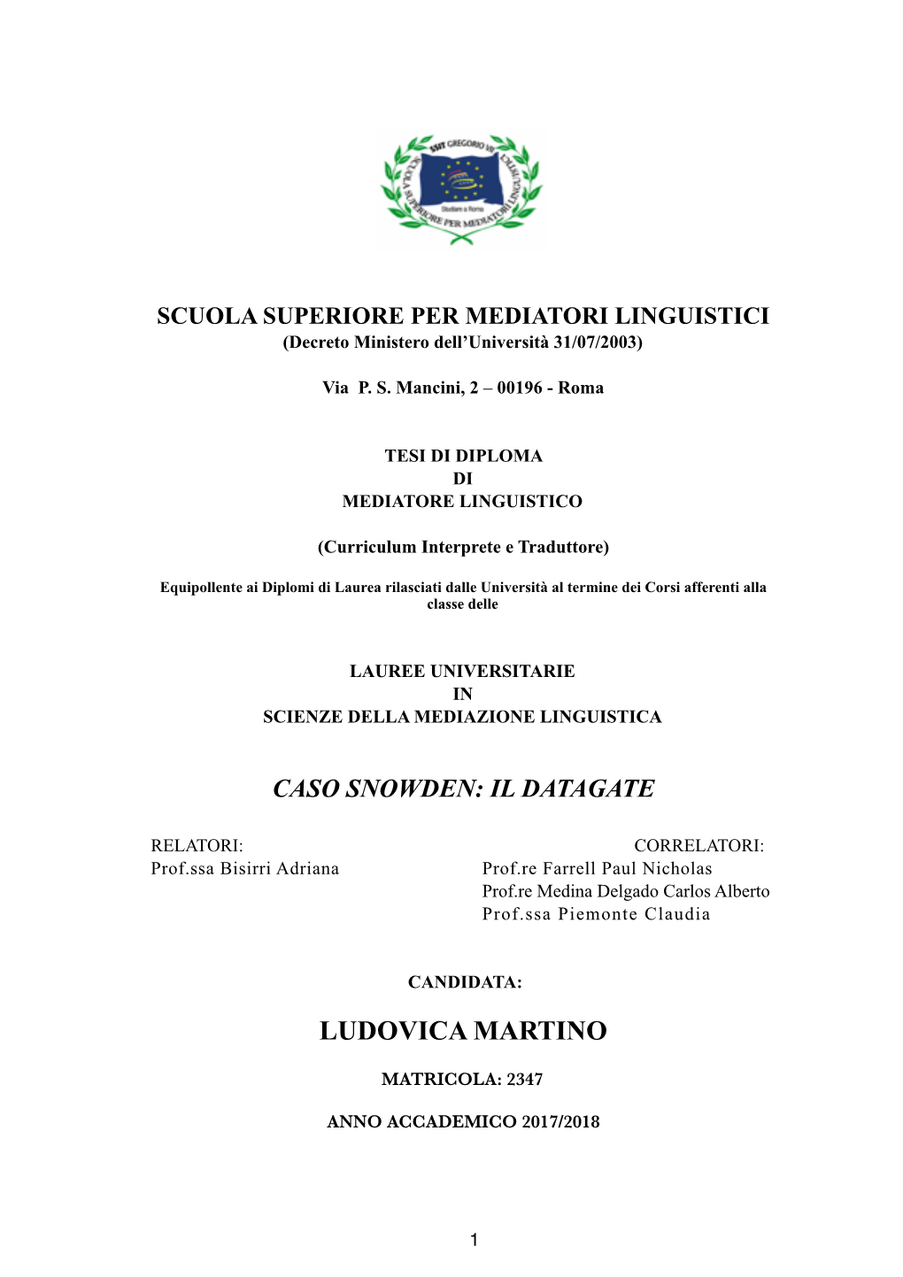 Tesi Di Diploma Di Mediatore Linguistico