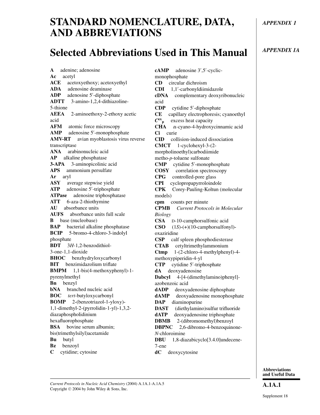 Selected Abbreviations Used in This Manual APPENDIX 1A