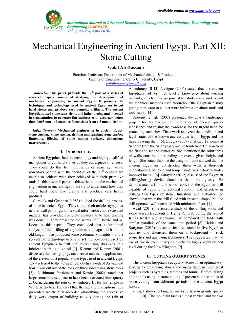 Mechanical Engineering in Ancient Egypt