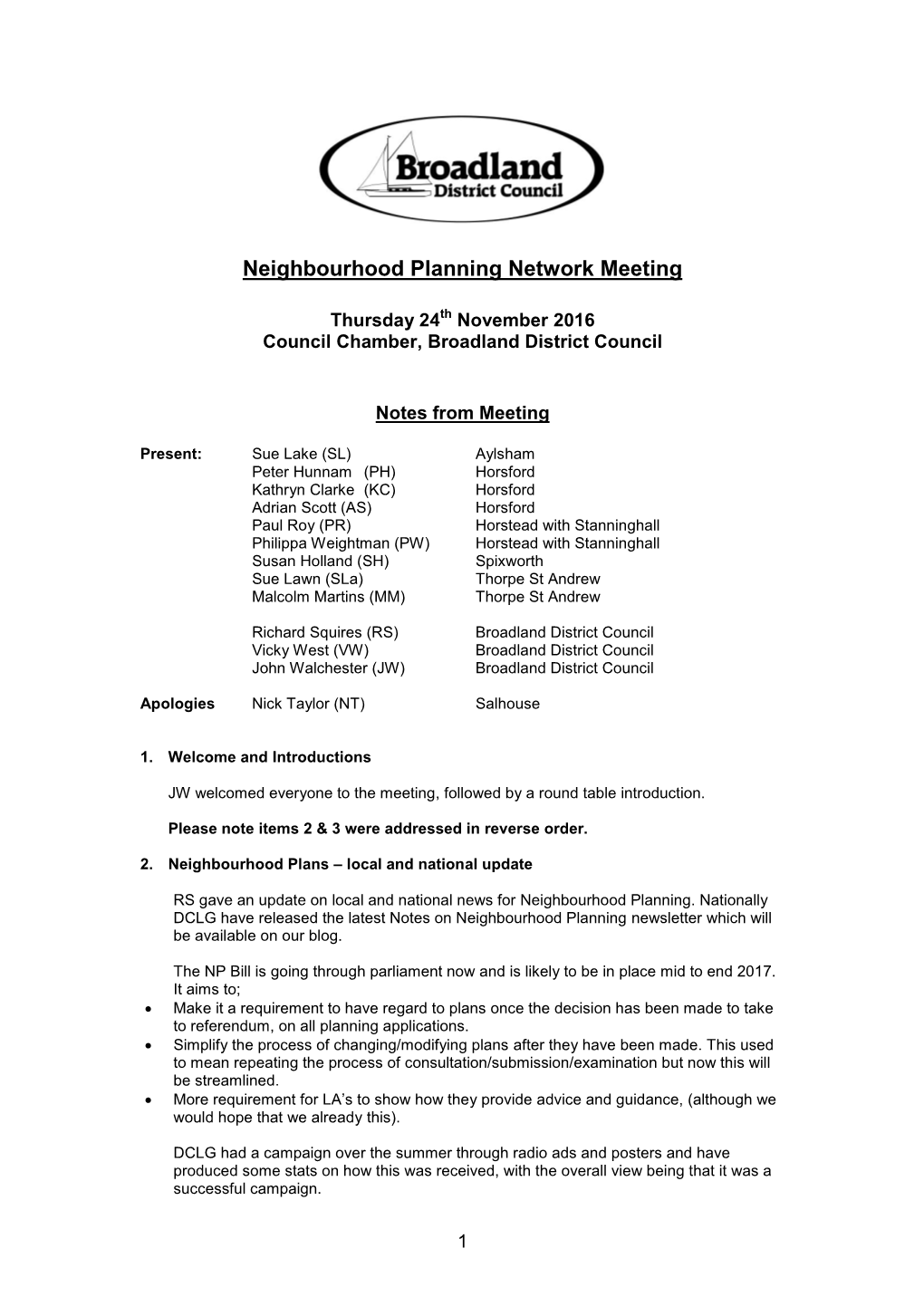 Neighbourhood Planning Network Meeting