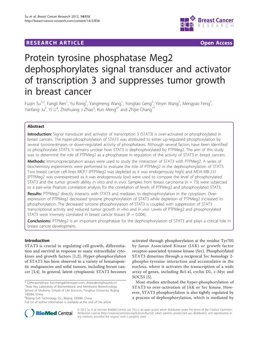 Protein Tyrosine Phosphatase Meg2 Dephosphorylates Signal Transducer