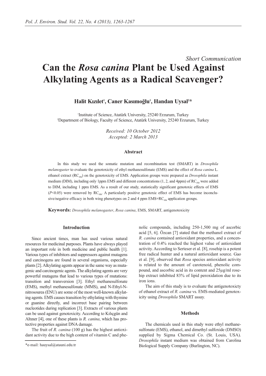 Can the Rosa Canina Plant Be Used Against Alkylating Agents As a Radical Scavenger?