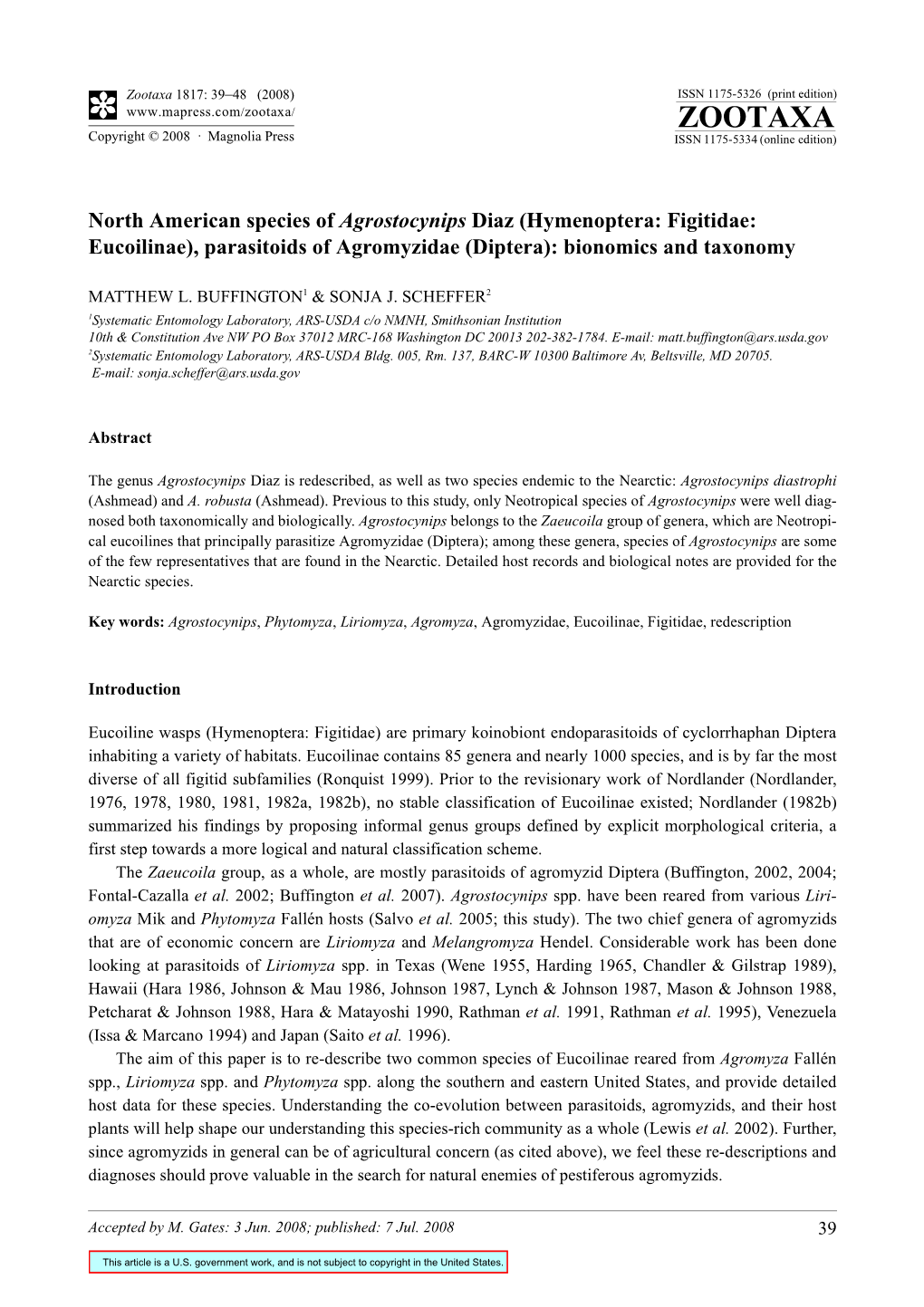 Parasitoids of Agromyzidae (Diptera): Bionomics and Taxonomy