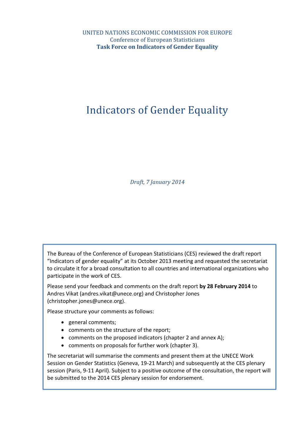 Indicators of Gender Equality