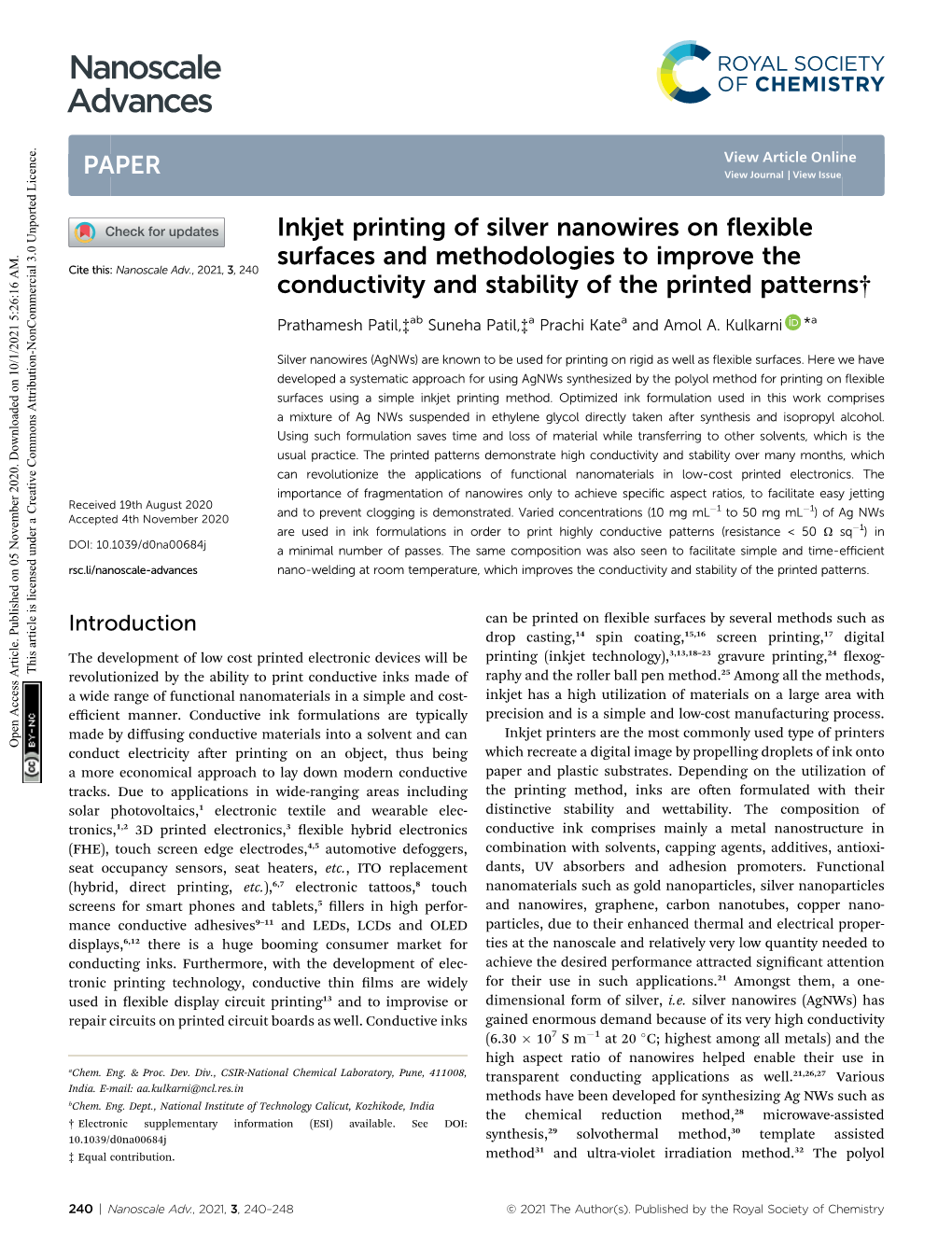 Inkjet Printing of Silver Nanowires on Flexible Surfaces And