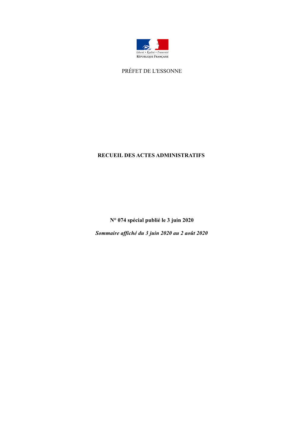 Préfet De L'essonne Recueil Des Actes Administratifs N