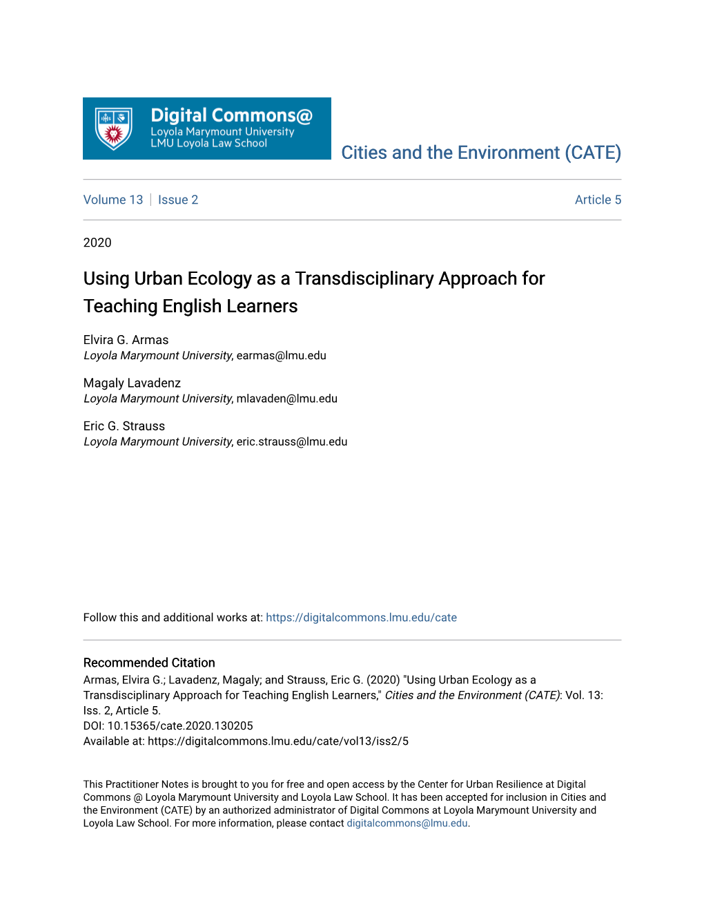 Using Urban Ecology As a Transdisciplinary Approach for Teaching English Learners