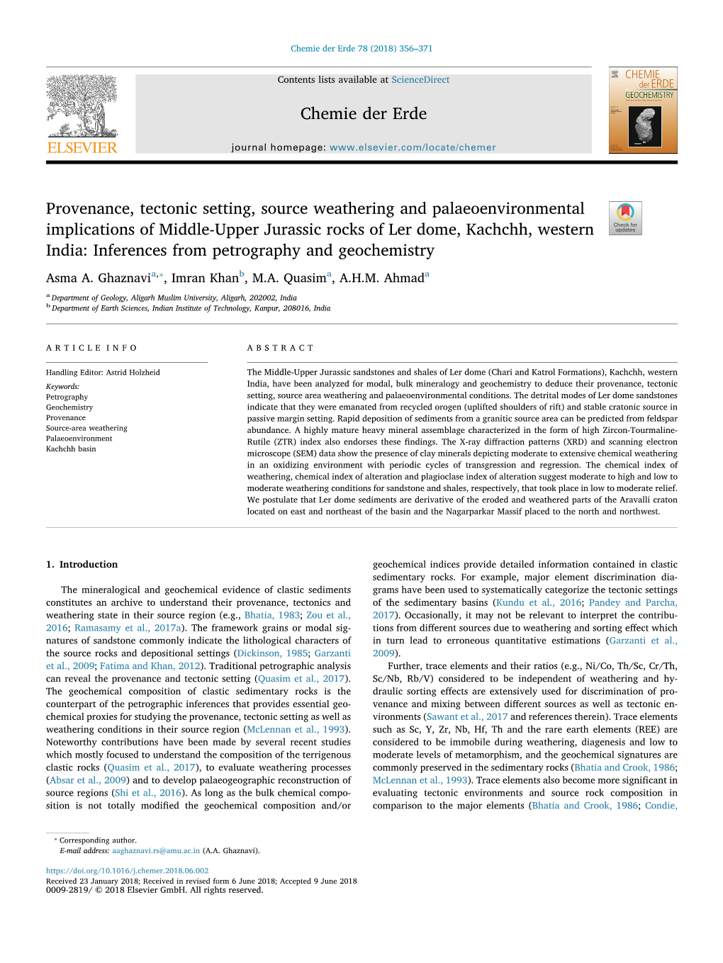 Provenance, Tectonic Setting, Source Weathering and Palaeoenvironmental Implications of Middle-Upper Jurassic Rocks of Ler Dome