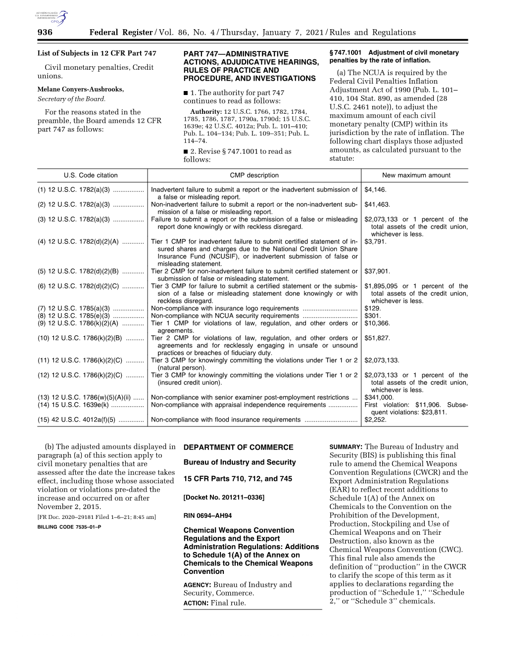 Federal Register/Vol. 86, No. 4/Thursday, January 7, 2021/Rules