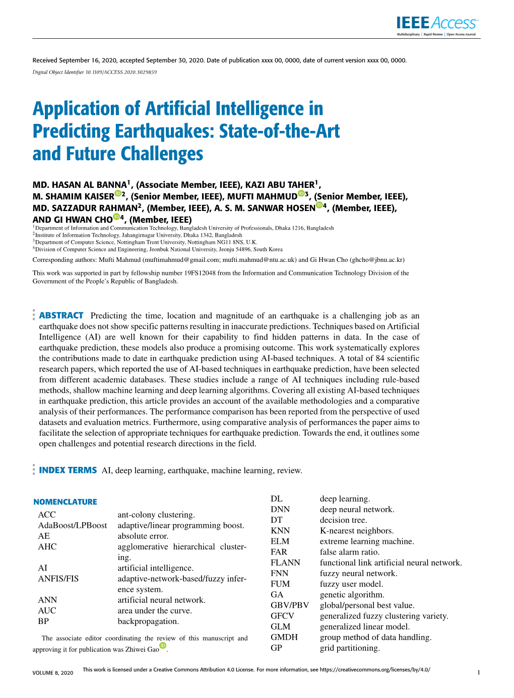 Application of Artificial Intelligence in Predicting Earthquakes: State-Of-The-Art and Future Challenges