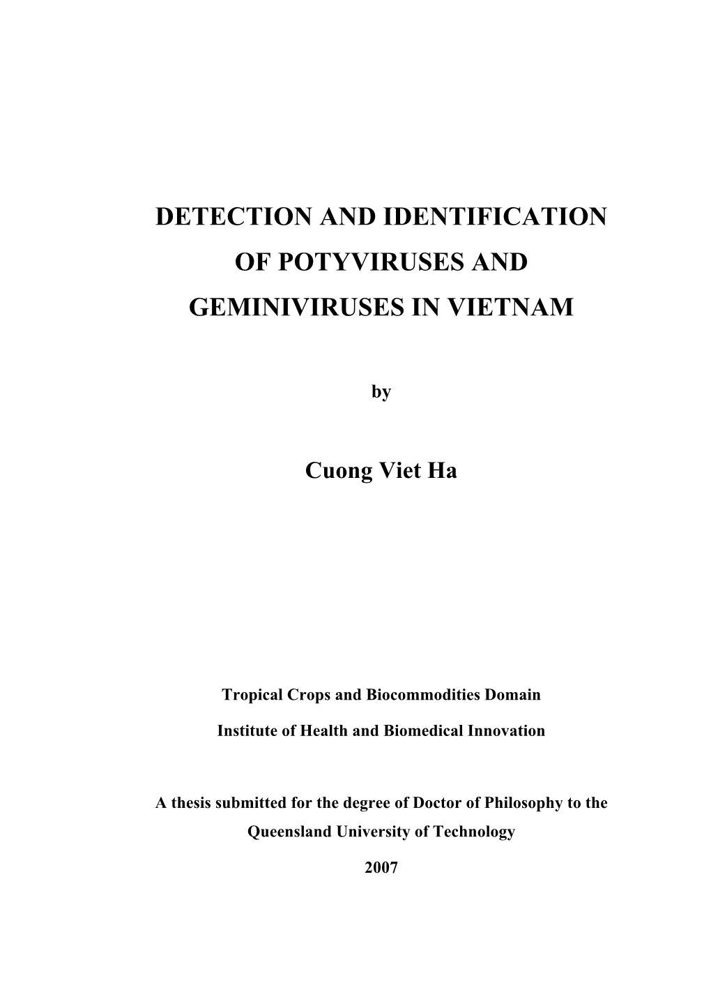 Detection and Identification of Plant Viruses Belonging to the Potyviridae