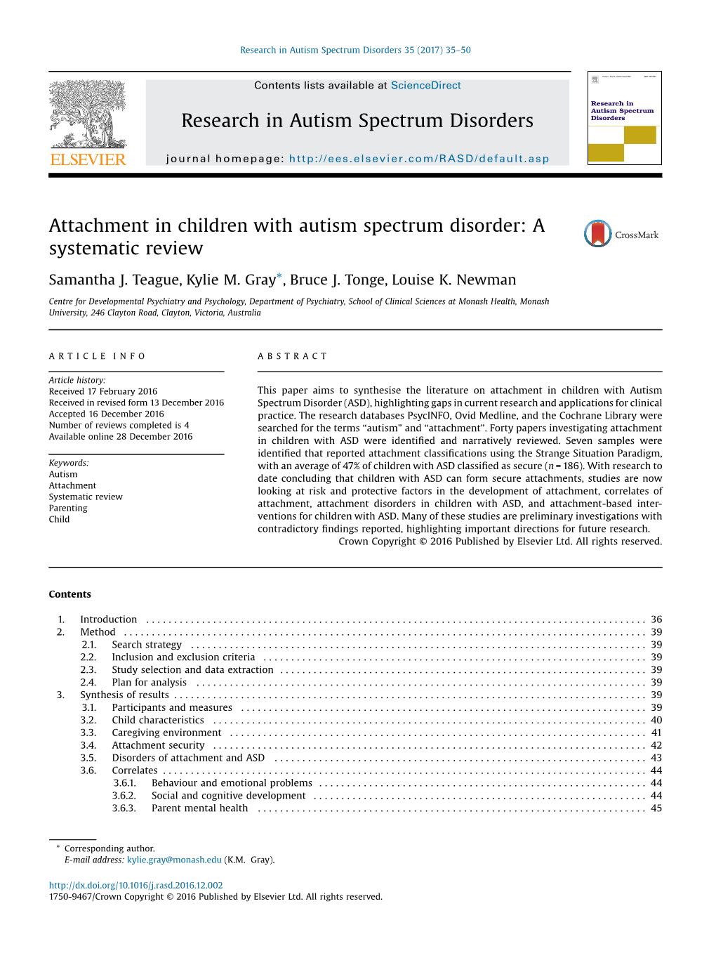 Attachment in Children with Autism Spectrum Disorder: A