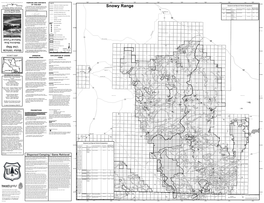 Snowy Range Route Number Legend Special Vehicle Designation Dates Allowed