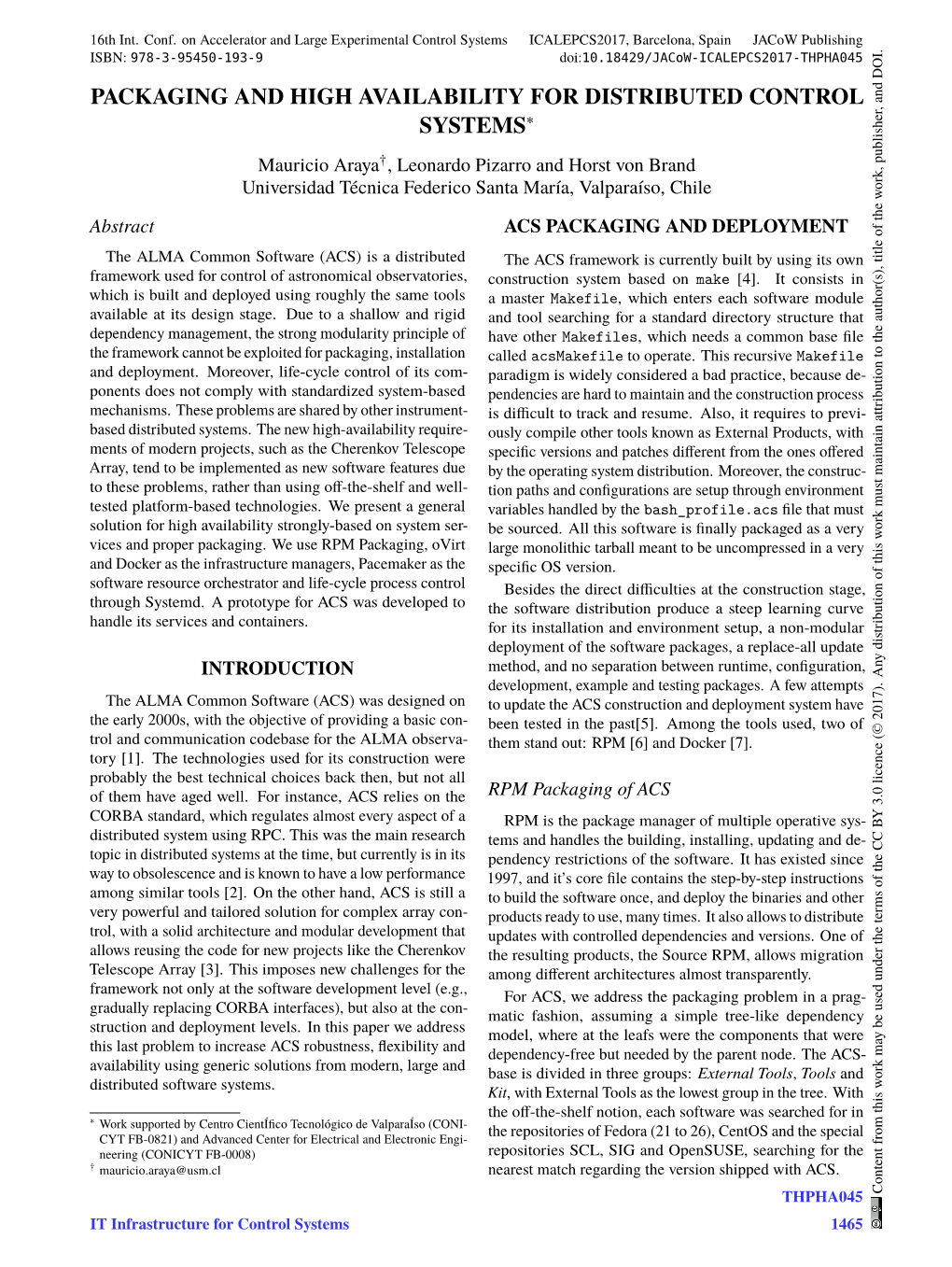 Packaging and High Availability for Distributed Control Systems∗