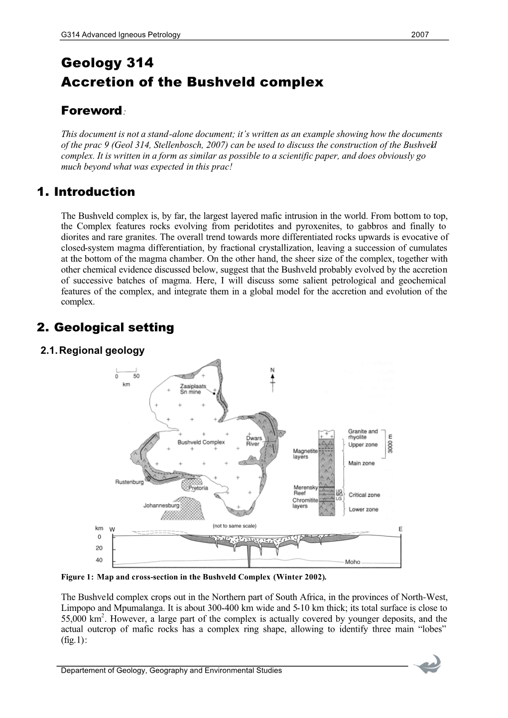 Geology 314 Accretion of the Bushveld Complex