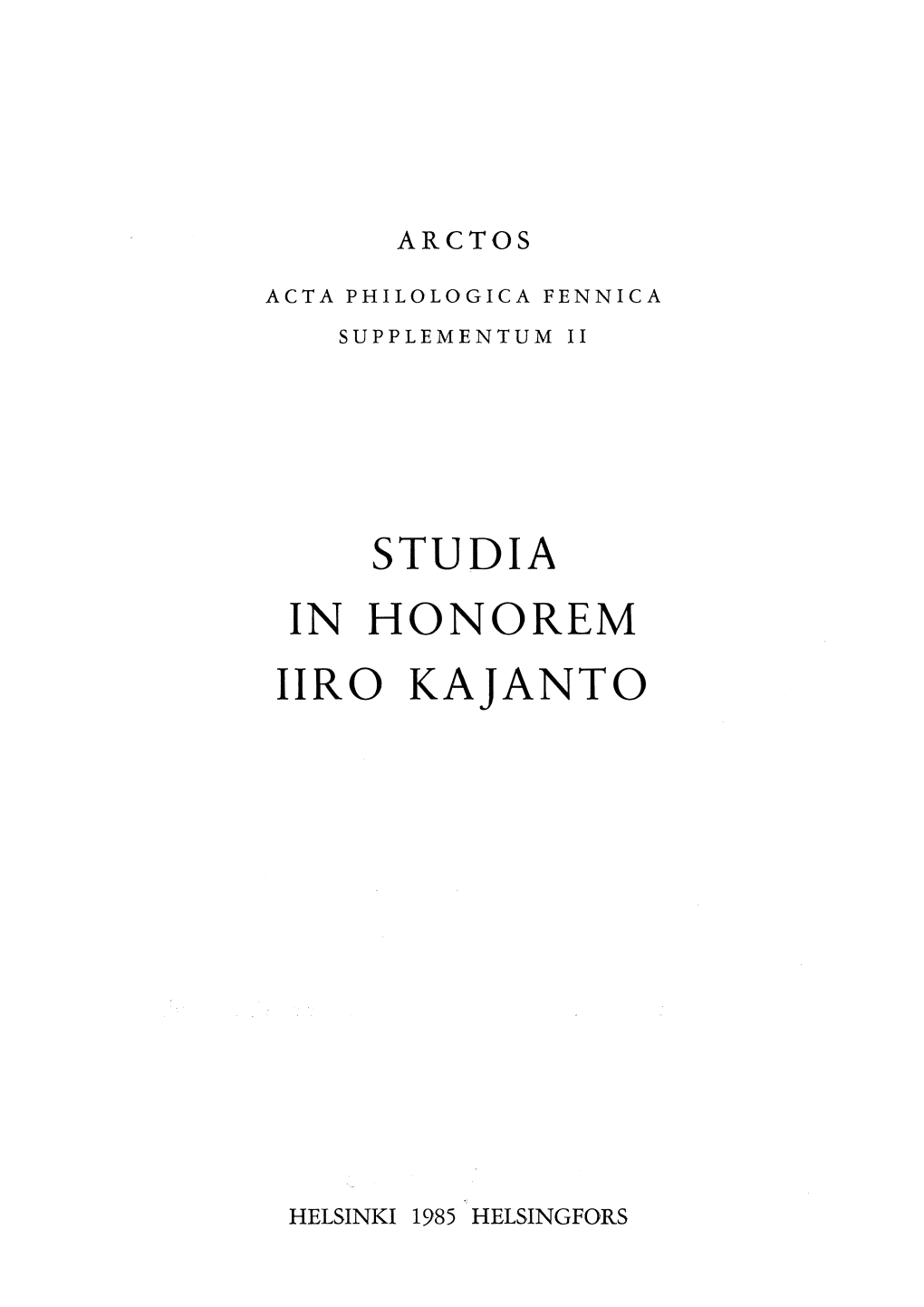 Studia in Honorem Iiro Kajanto