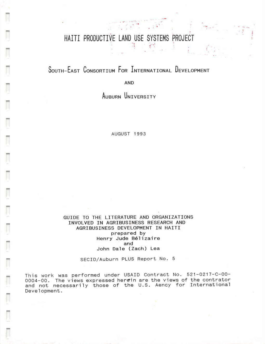 Haiti Producti~E Land Use Systems Proje6t ! -?.' ..• : :·