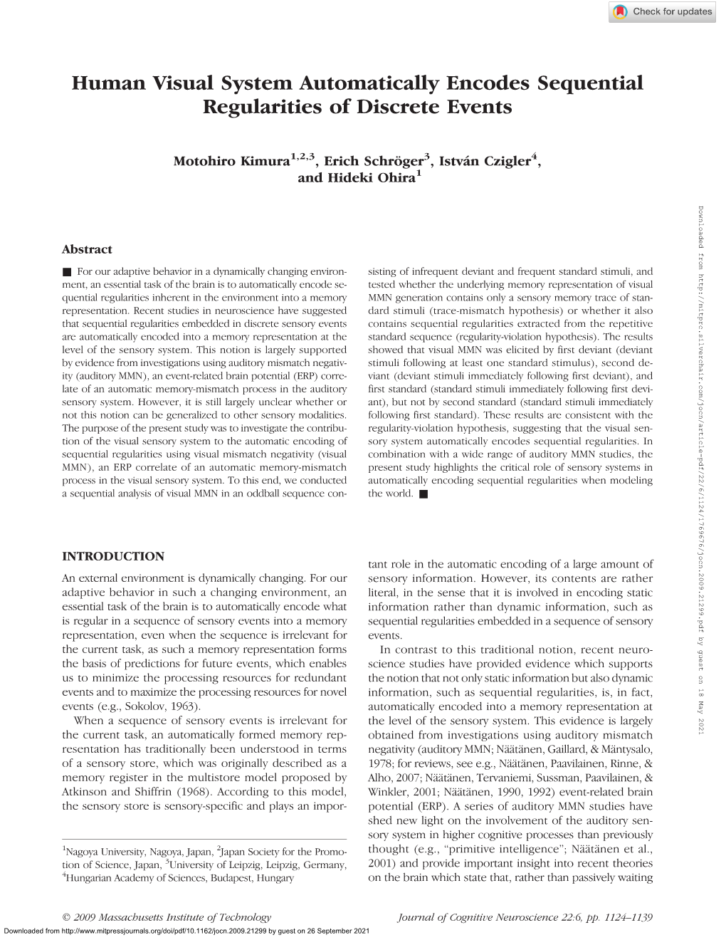 Human Visual System Automatically Encodes Sequential Regularities of Discrete Events