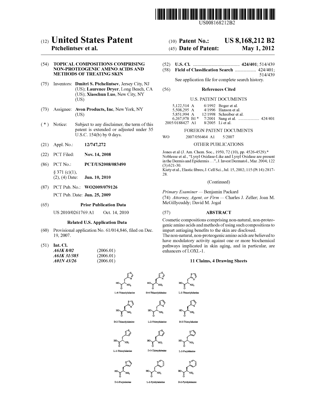 (12) United States Patent (10) Patent No.: US 8,168.212 B2 12 N