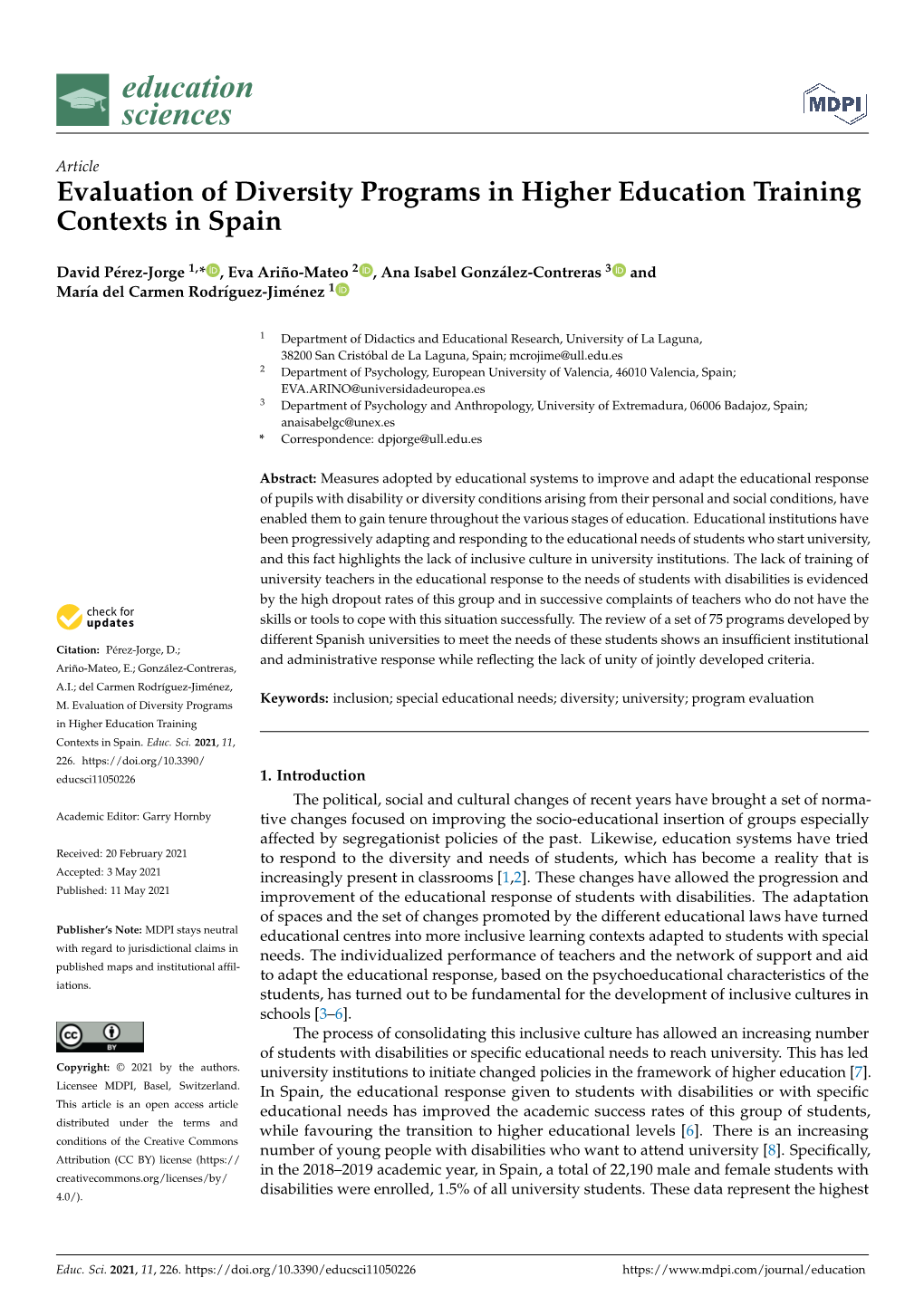 Evaluation of Diversity Programs in Higher Education Training Contexts in Spain