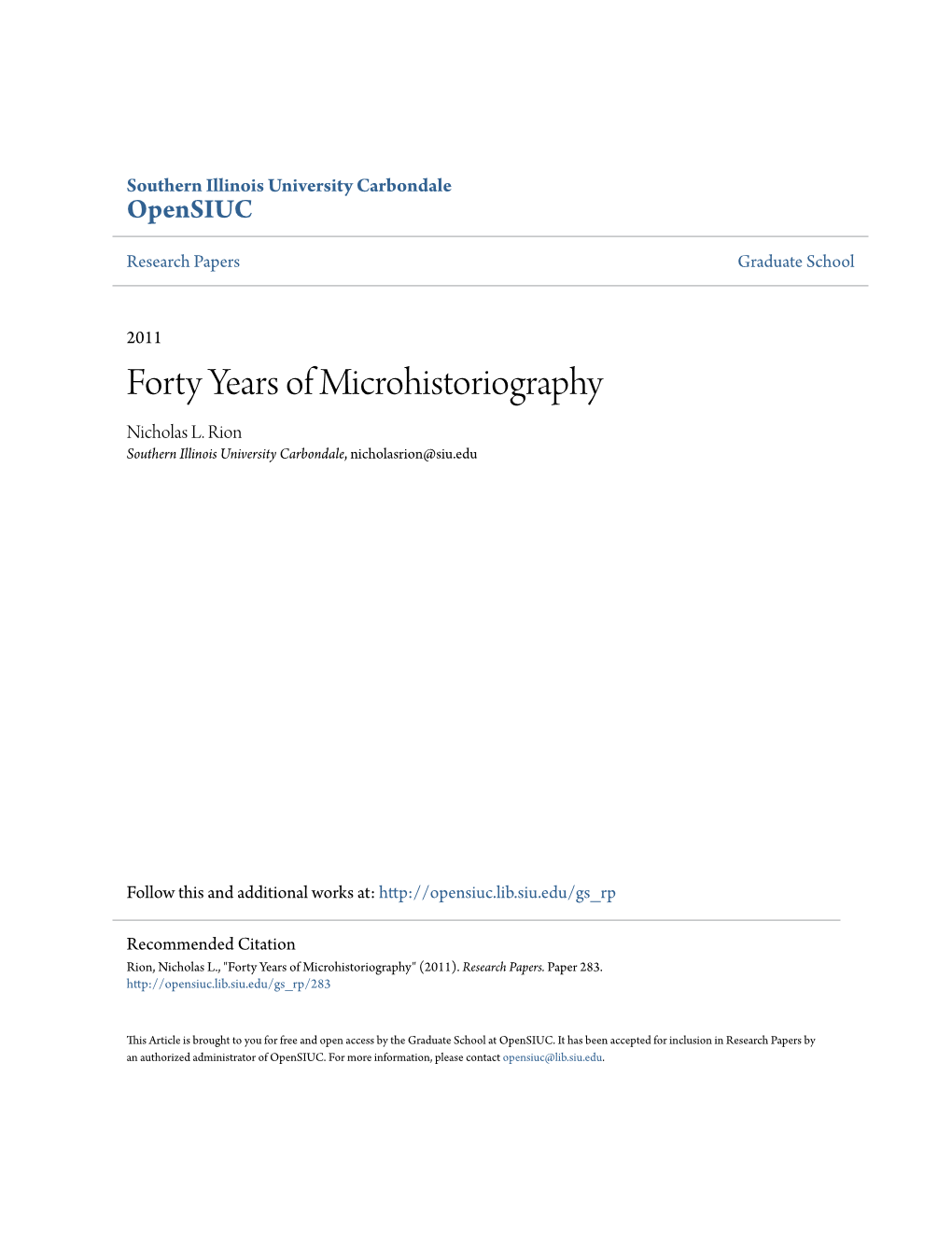 Forty Years of Microhistoriography Nicholas L