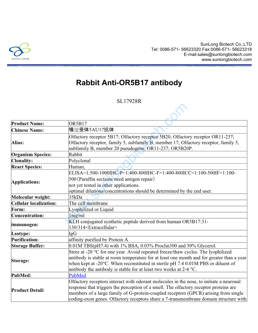 Rabbit Anti-OR5B17 Antibody-SL17928R