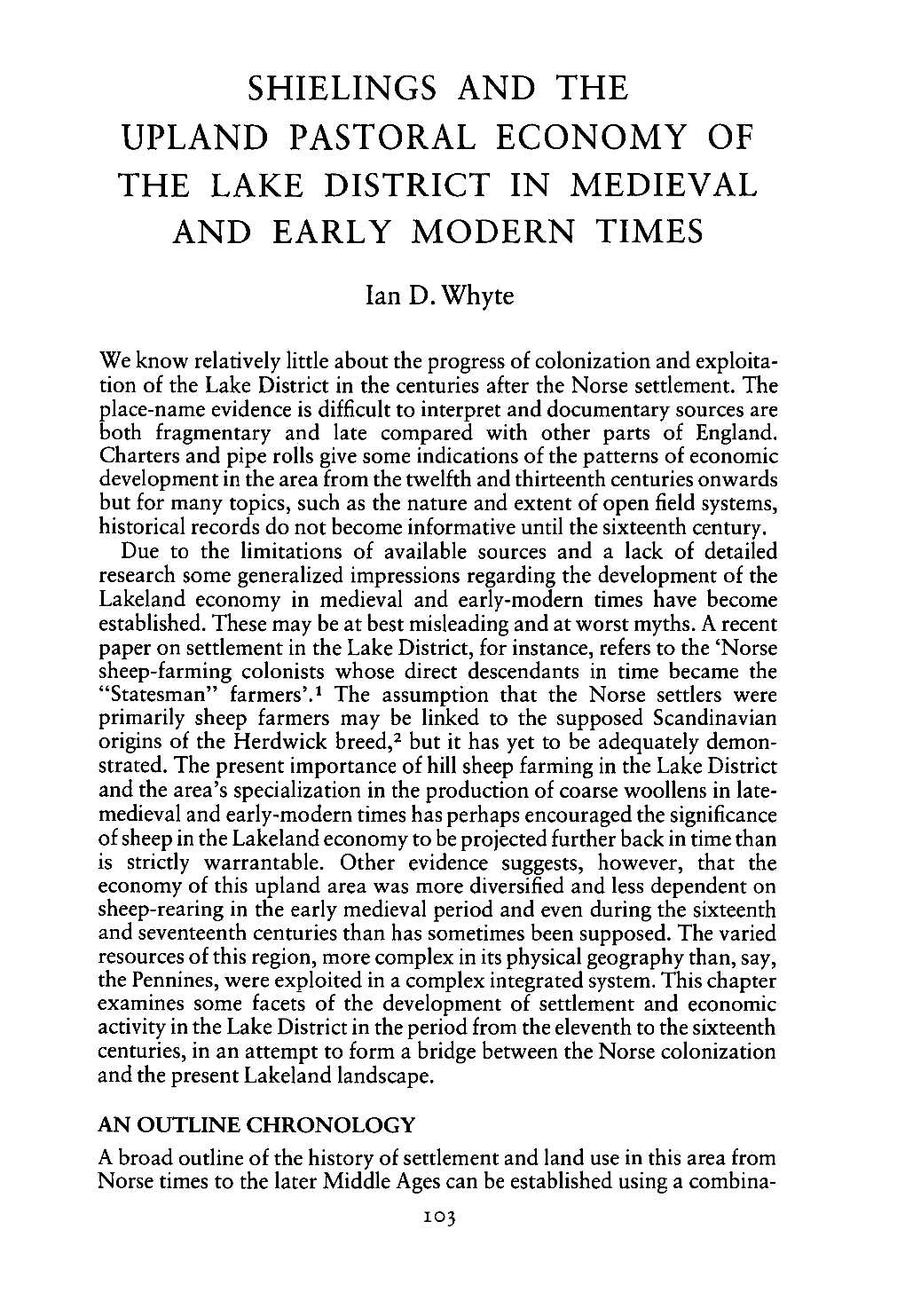 Shielings and the Upland Pastoral Economy of the Lake District in Medieval and Early Modern Times