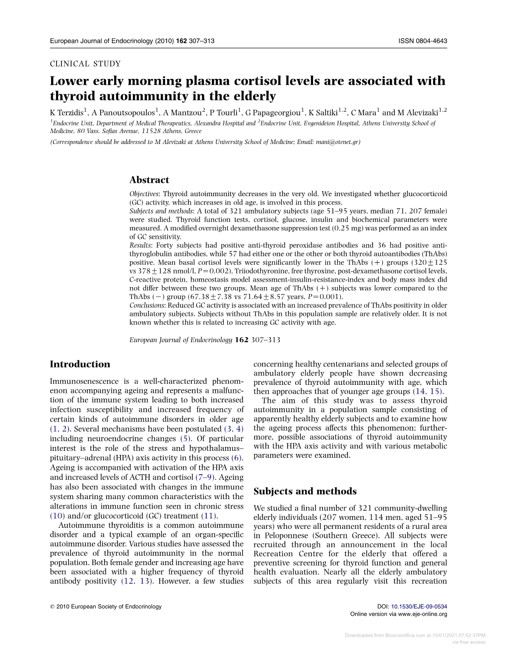 Lower Early Morning Plasma Cortisol Levels Are Associated with Thyroid