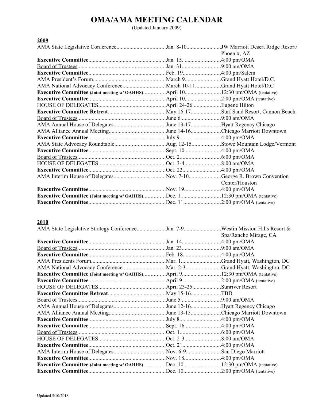 Oma/Ama Meeting Future Dates