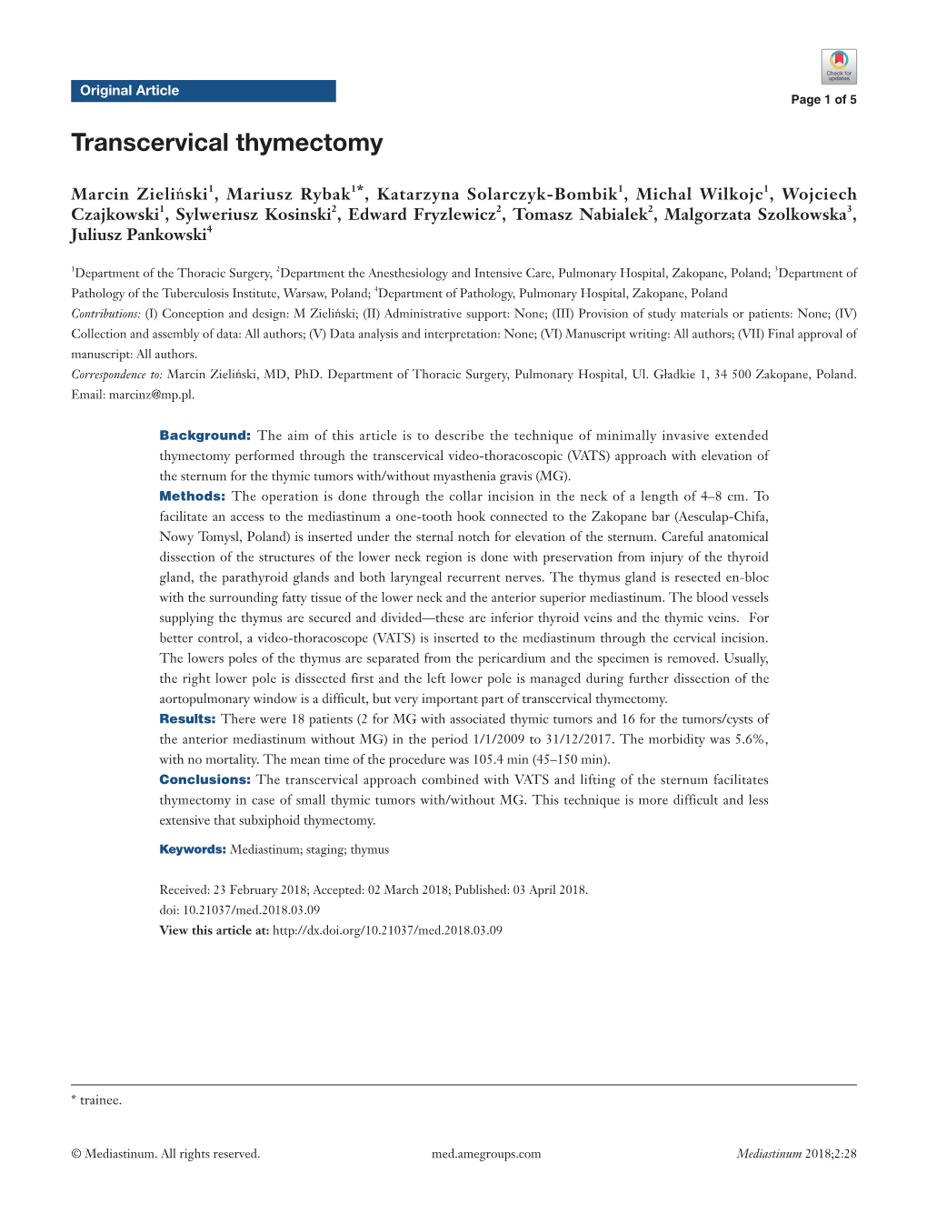 Transcervical Thymectomy