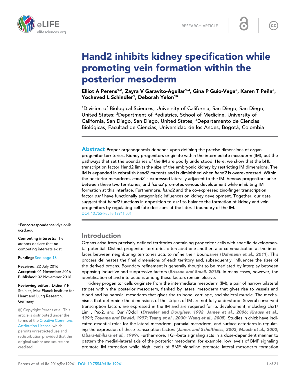 Hand2 Inhibits Kidney Specification While Promoting Vein Formation