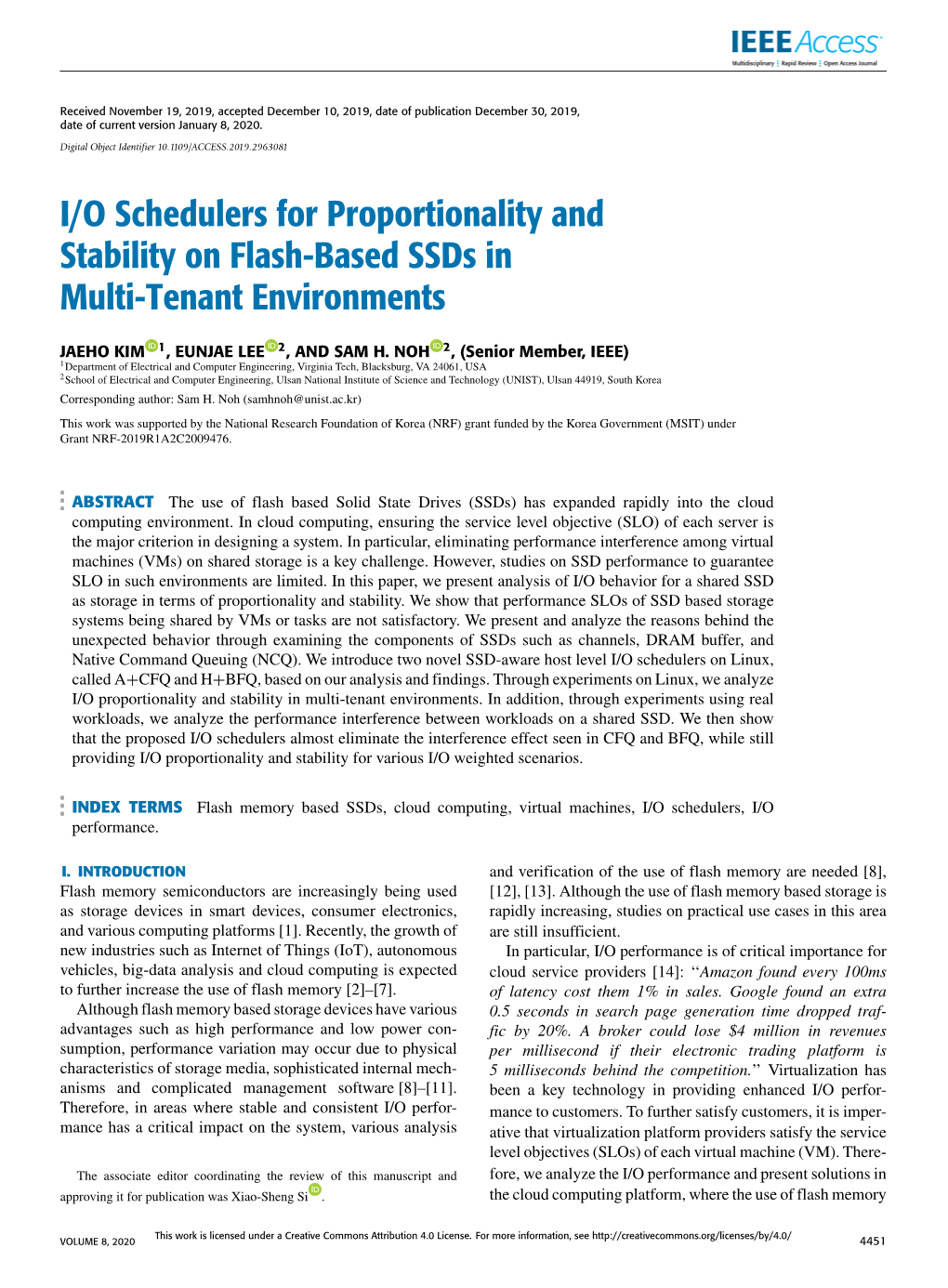 I/O Schedulers for Proportionality and Stability on Flash-Based Ssds in Multi-Tenant Environments