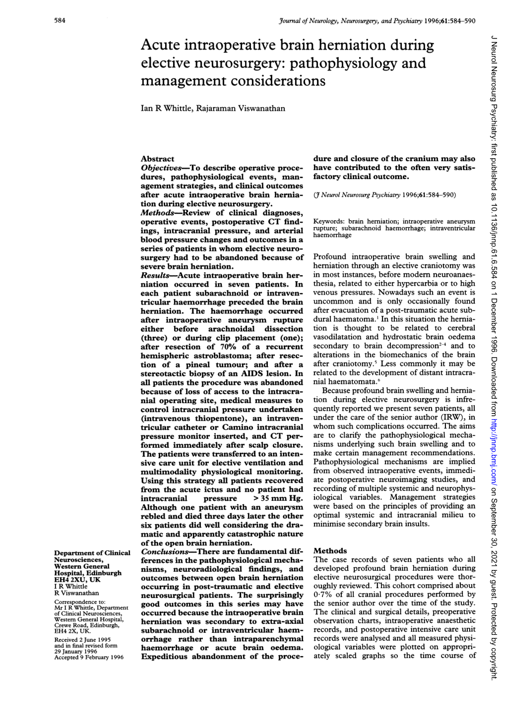 Acute Intraoperative Brain Herniation During Elective Neurosurgery