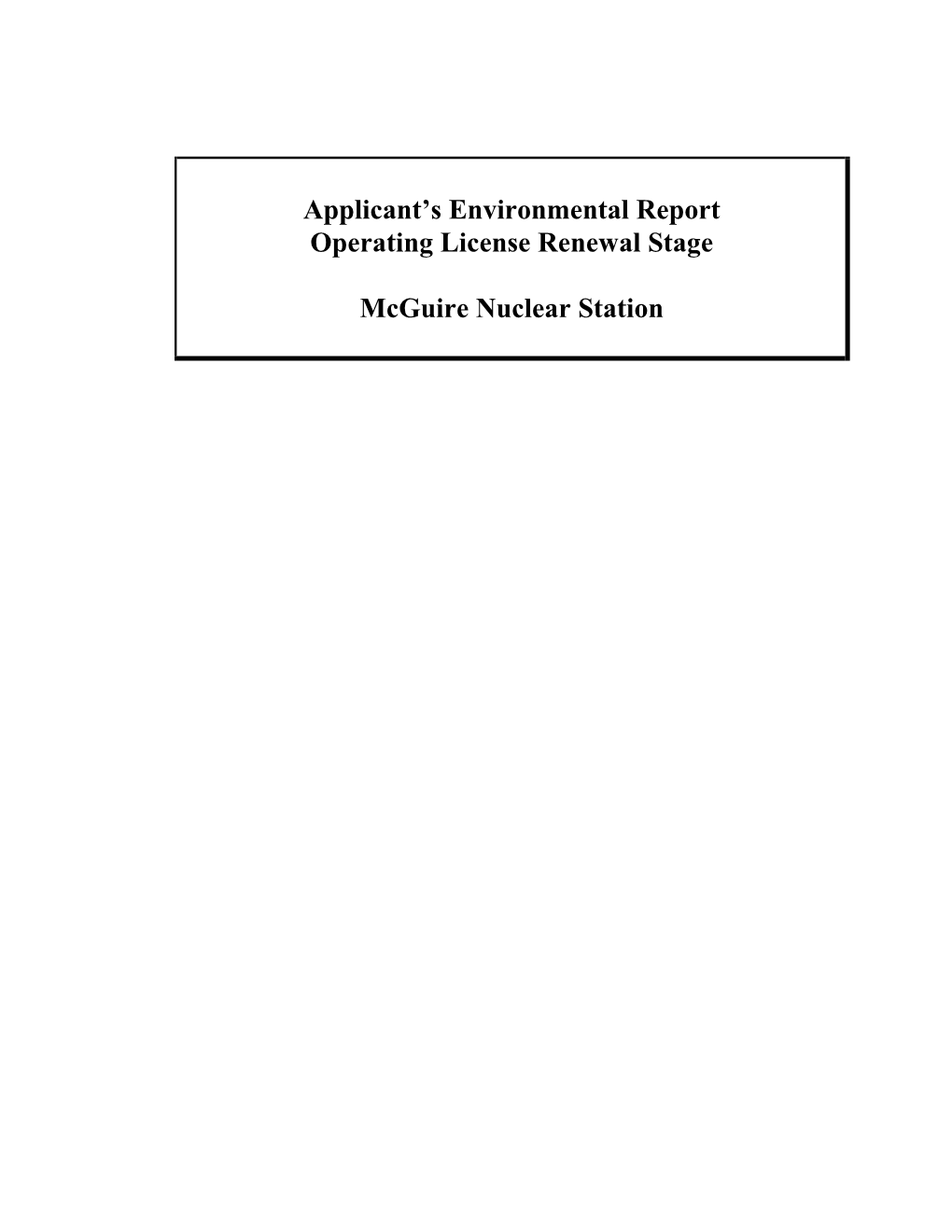 Environmental Report for Mcguire