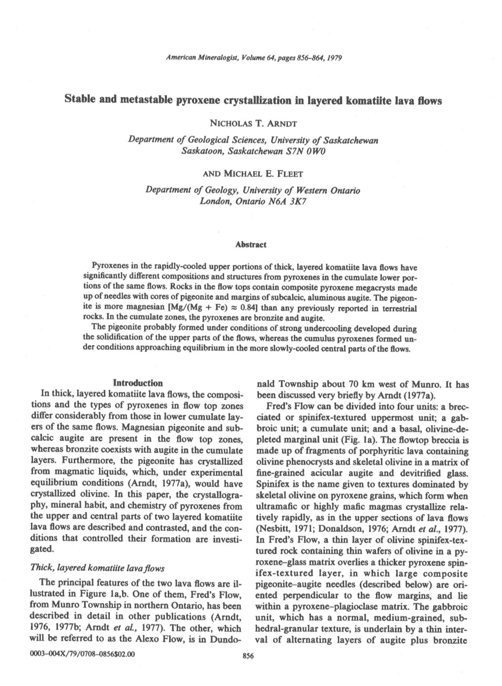 Stable and Metastable Pyroxene Crystallization in Tayered Komatiite Lava Flows