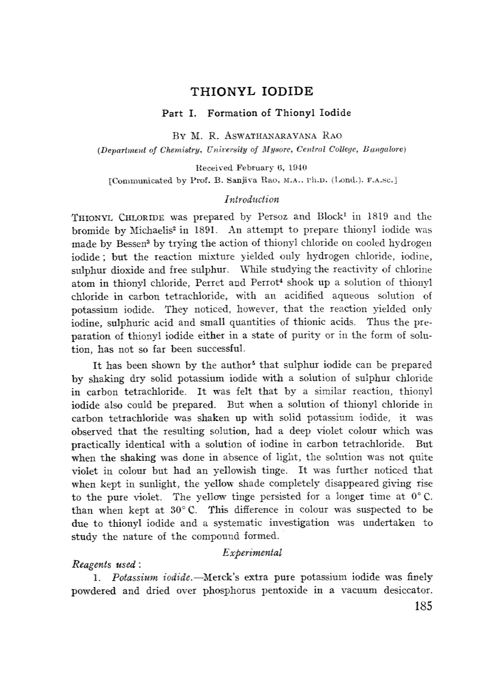 THIONYL IODIDE Part I