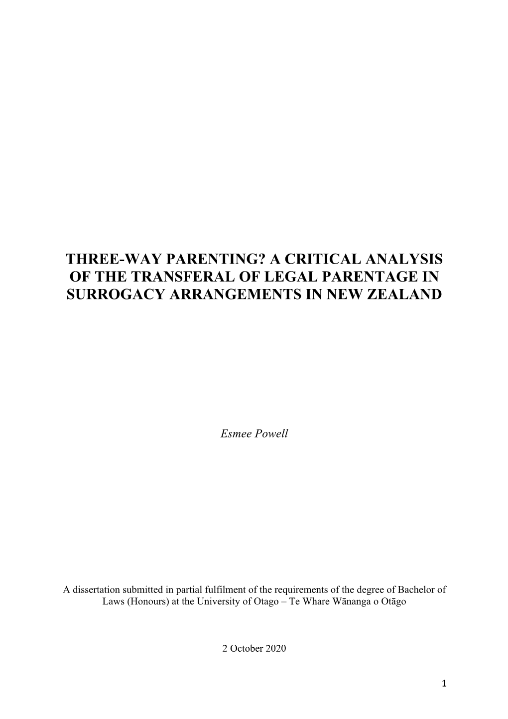 A Critical Analysis of the Transferral of Legal