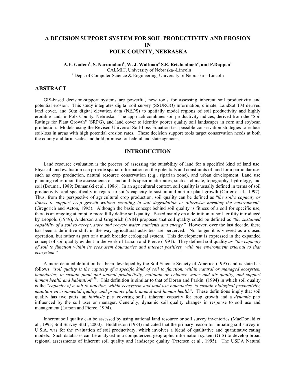 A Decision Support System for Soil Productivity and Erosion in Polk County, Nebraska