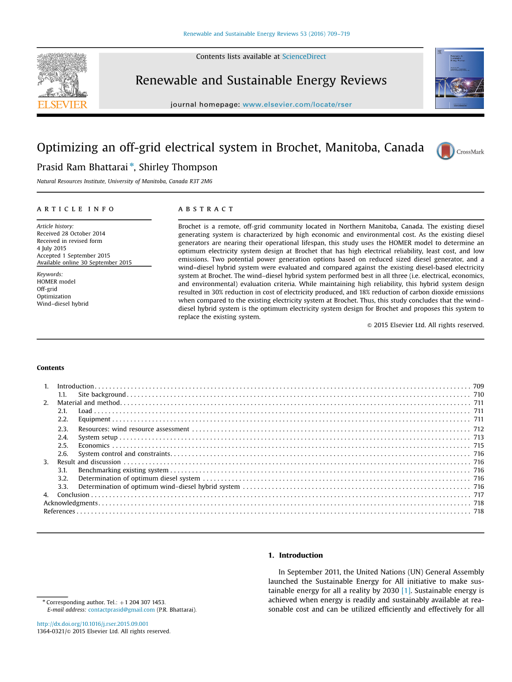 Optimizing an Off-Grid Electrical System in Brochet, Manitoba, Canada Renewable and Sustainable Energy Reviews