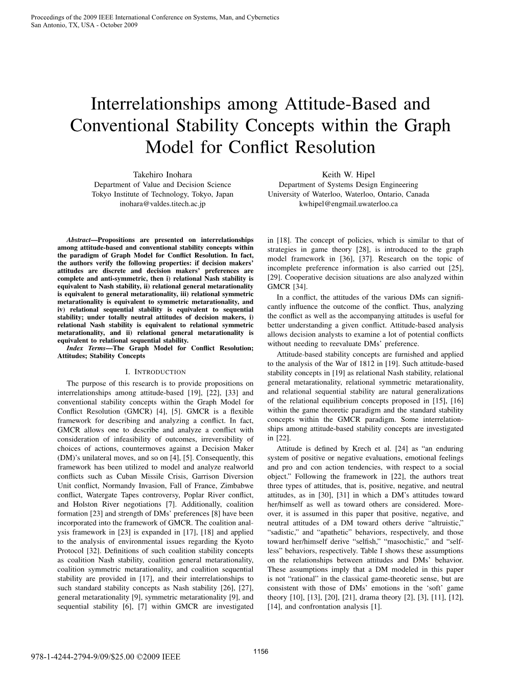 Interrelationships Among Attitude-Based and Conventional Stability Concepts Within the Graph Model for Conﬂict Resolution