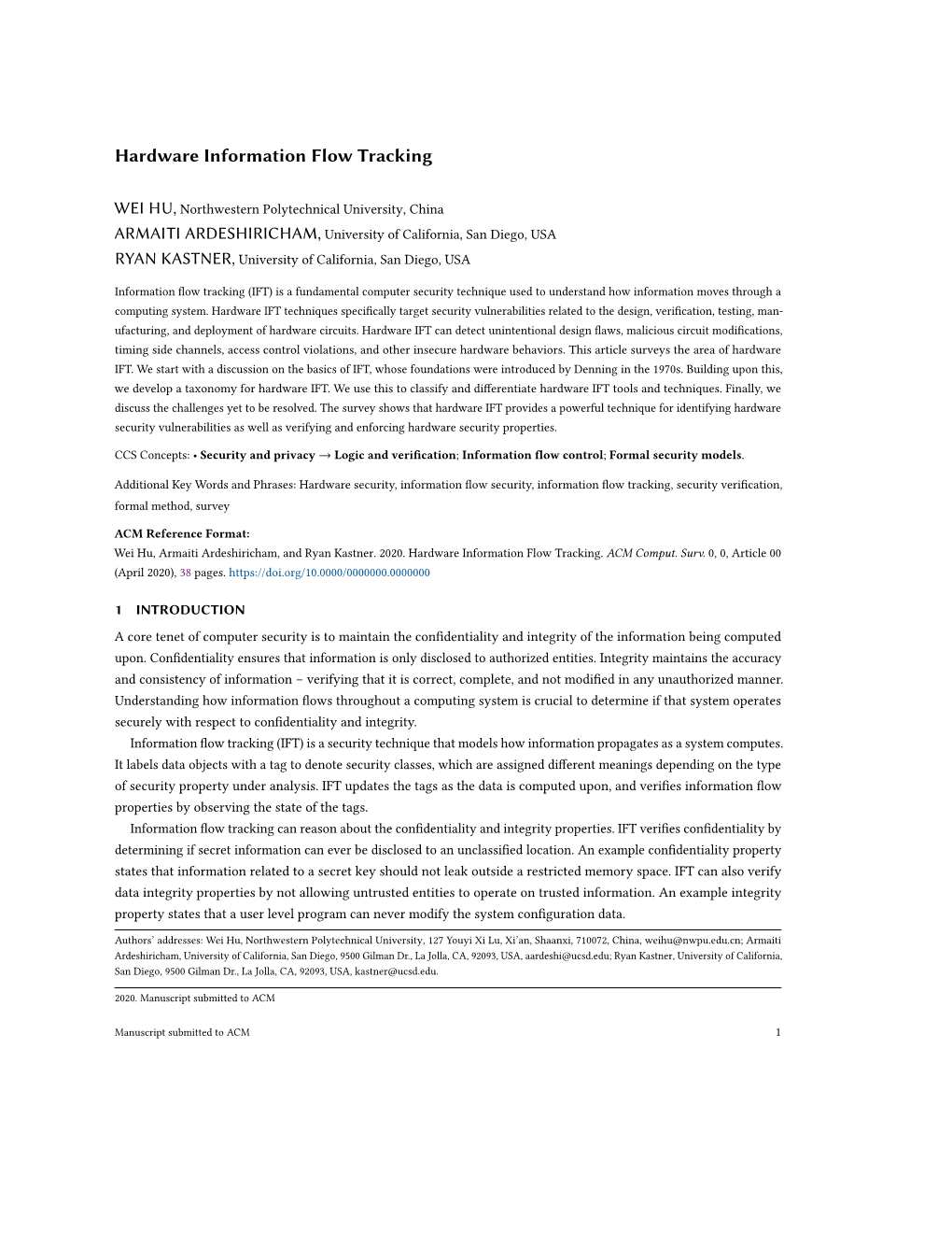 Hardware Information Flow Tracking