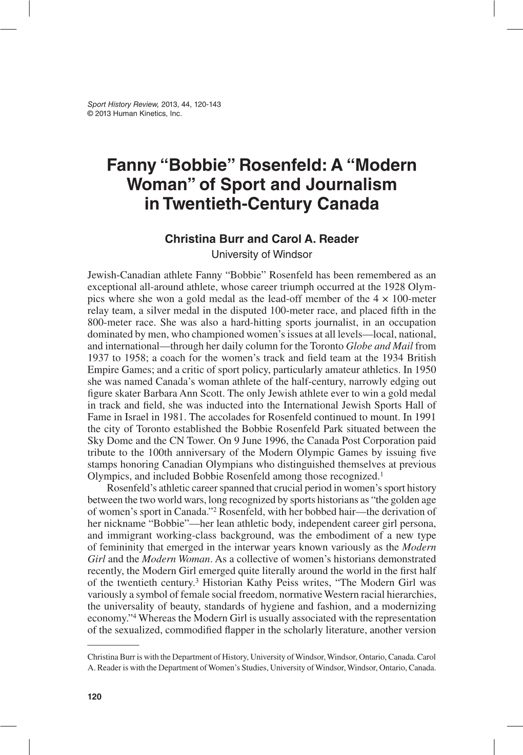 “Bobbie” Rosenfeld: a “Modern Woman” of Sport and Journalism in Twentieth-Century Canada