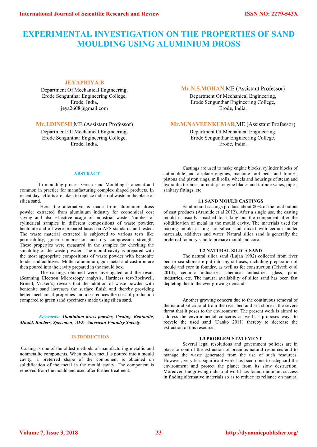 Experimental Investigation on the Properties of Sand Moulding Using Aluminium Dross